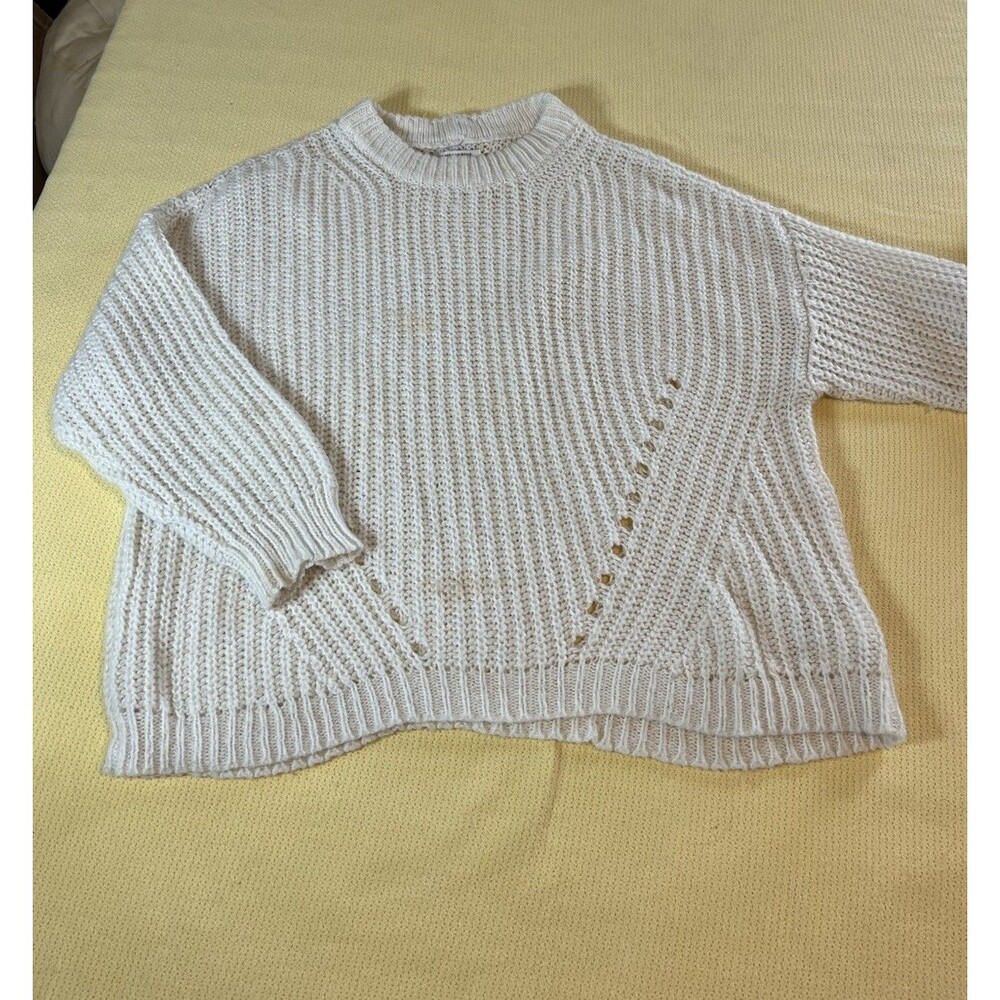 American Eagle Crochet Knit  Sweater XL Cream Chunky Textured Open Weave